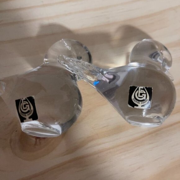 Vintage MCM Eneryda Sweden Art Clear Crystal Ducks Pair - Picture 4 of 10